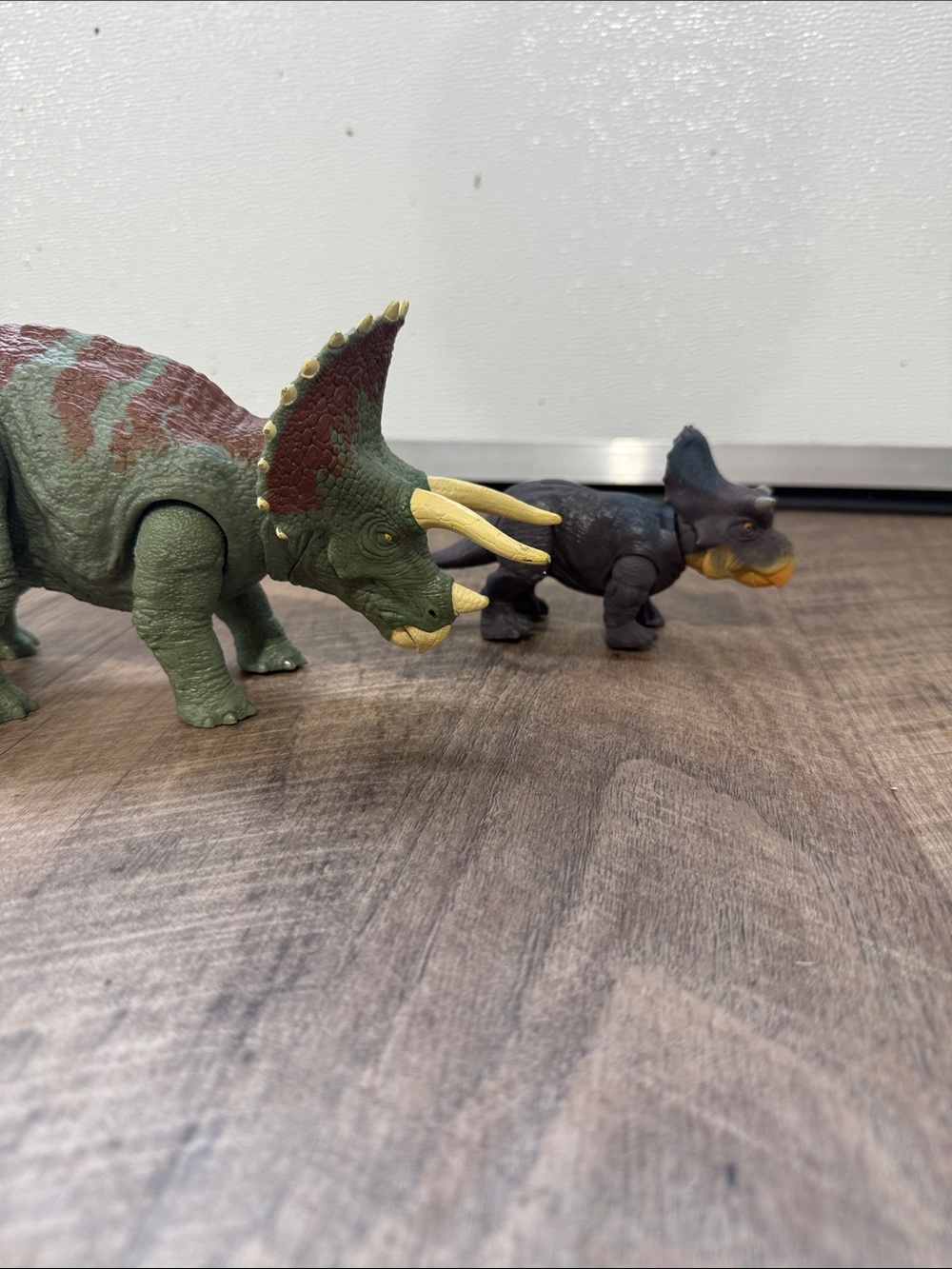 Mattel Green and Brown Triceratops Figure with baby